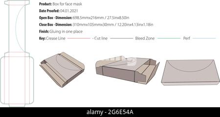 Face mask box packaging design template on the top with perforation on the top, gluing on one place ,die cut - vector Stock Vector