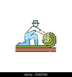 Turfing grass landing olor line icon. Garden service. Pictogram for web ...
