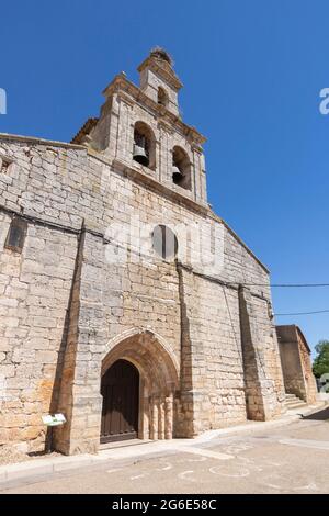 Church of Saint Esteban in Quintana del Puente town in Palencia province, Castile and Leon, Spain Stock Photo