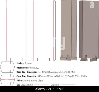 Totem POS Floor Display packaging design template gluing die cut - vector Stock Vector