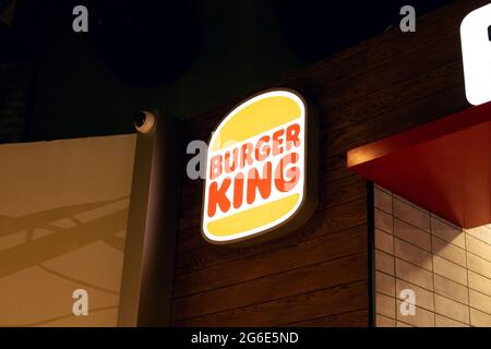 BELARUS, NOVOPOLOTSK - 02 JULE, 2021: Burger King sign close up Stock Photo