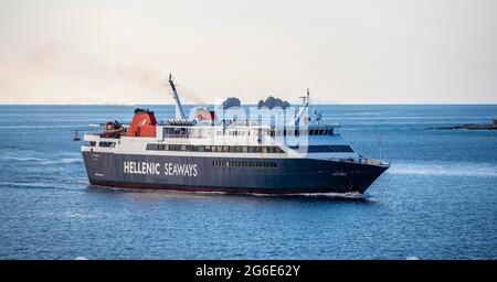 Helenic Seaways ferry on the sea, Ermoupoli, Syros, Cyclades, Greece Stock Photo