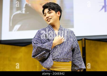 Tokyo, Japan. 05th July, 2021. The Japan Yukata Culture Association held the 'Miss Mister Japan Yukata 2021' announcement and award ceremony. Japanese fashion model Takuya Suehiro won the award. on July 5, 2021 in Tokyo, Japan. (Photo by Kazuki Oishi/Sipa USA) Credit: Sipa USA/Alamy Live News Stock Photo