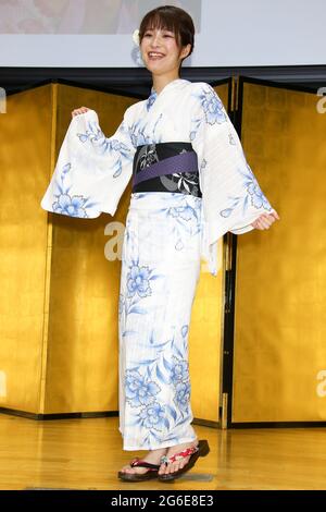 Tokyo, Japan. 05th July, 2021. The Japan Yukata Culture Association held the 'Miss Mister Japan Yukata 2021' announcement and award ceremony. Japanese fashion model Shiho won the award. on July 5, 2021 in Tokyo, Japan. (Photo by Kazuki Oishi/Sipa USA) Credit: Sipa USA/Alamy Live News Stock Photo