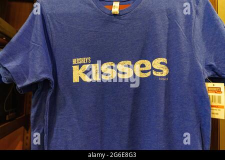 Hershey, PA, USA – June 27, 2021: Kisses merchandise in the Chocolateworld on display and offered for sale to visitors. Stock Photo