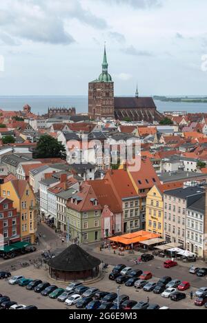 View from the Marienkirche to the old town with the St. Nikolai church, Stralsund, Mecklenburg-Vorpommern, Germany Stock Photo