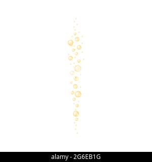 Golden bubbles texture. Sparkling water stream. Carbonated drink. Glossy balls of collagen, serum, jojoba cosmetic oil, vitamin A or E, omega fatty acids. Vector realistic illustration. Stock Vector