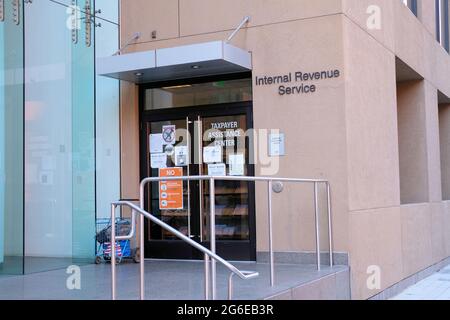 Exterior view of the Internal Revenue Service Taxpayer Assistance Center in San Jose, California; tax customer service center for helping taxpayers. Stock Photo