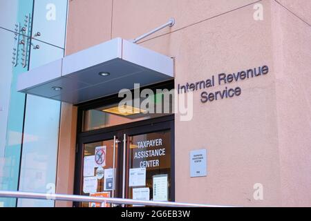 Exterior view of the Internal Revenue Service Taxpayer Assistance Center in San Jose, California; tax customer service center for helping taxpayers. Stock Photo