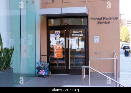 Exterior view of the Internal Revenue Service Taxpayer Assistance Center in San Jose, California; tax customer service center for helping taxpayers. Stock Photo