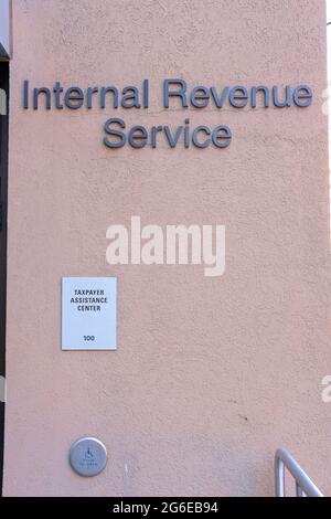 Exterior view of the Internal Revenue Service Taxpayer Assistance Center in San Jose, California; tax customer service center for helping taxpayers. Stock Photo