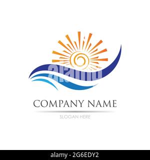 sea Water wave and sun icon vector illustration design logo - Vector Stock Vector