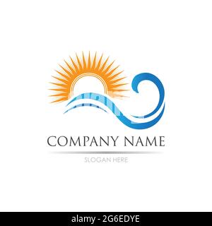 sea Water wave and sun icon vector illustration design logo - Vector Stock Vector