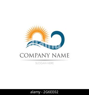 sea Water wave and sun icon vector illustration design logo - Vector Stock Vector
