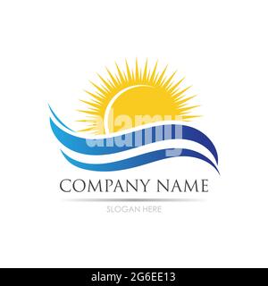 sea Water wave and sun icon vector illustration design logo - Vector Stock Vector