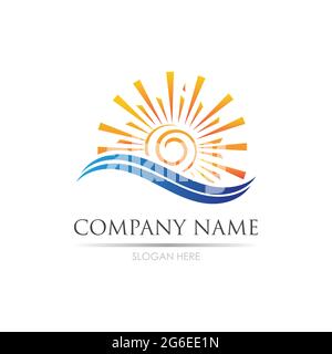 sea Water wave and sun icon vector illustration design logo - Vector Stock Vector