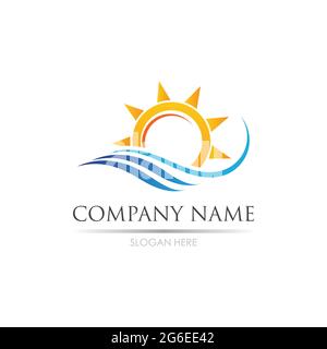 sea Water wave and sun icon vector illustration design logo - Vector Stock Vector