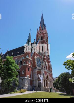 Exterior of Church of the Sacred Heart of Jesus (Herz Jesu Kirche), designed in the Neogothic style, is the largest church in Graz, Styria region, Aus Stock Photo