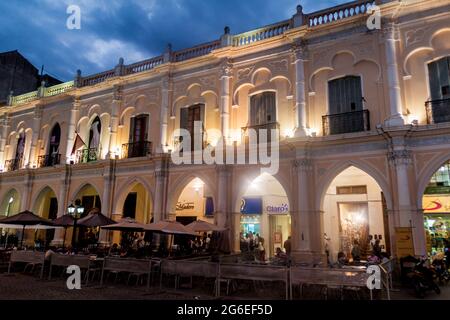 SALTA, ARGENTINA - APRIL 8, 2015: Night view of an archaeological museum (Museo de Arqueologia de Alta Montana) Stock Photo