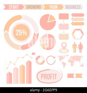 Infographics simple flat elements set in pastel colors. Vector Illustration for keynote or powerpoint presentations Stock Vector