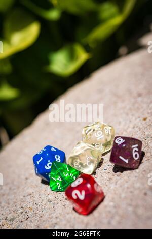 Set of colorful multi-sided dice for role playing games Stock Photo