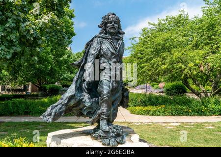 MILWAUKEE, WI,USA - JUNE 19, 2021 - Statue of Jacques Marquette on the campus of Marquette University. Stock Photo