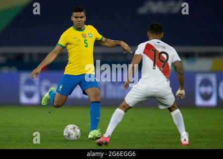 Rio De Janeiro, Brazil. 07th July, 2019. Carlos Zambrano during a match  between Brazil and Peru, valid for the Copa America 2019 Final, held this  Sunday (07) at the Maracanã Stadium in
