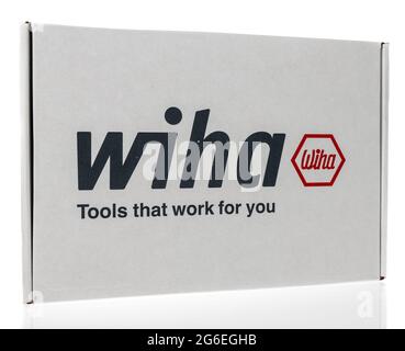 Winneconne, WI - 5 July 2021:  A package of Wiha hand tools cutter, pliers, long nose, needle nose, combination on an isolated background Stock Photo