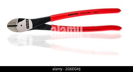 Winneconne, WI - 5 July 2021:  A package of Knipex diagonal cutting pliers on an isolated background Stock Photo