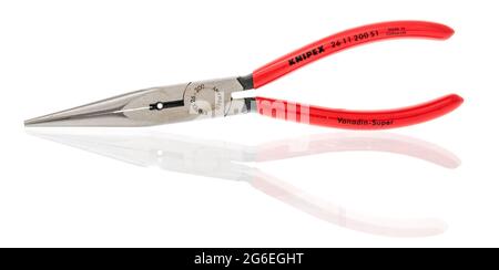 Winneconne, WI - 5 July 2021:  A package of Knipex Needle long nose pliers on an isolated background Stock Photo