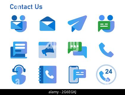 contact us icon set collection from email call hone web form message smartphone chat and text mail envelope symbol blue modern Stock Vector