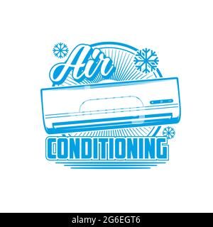 Air conditioning icon, conditioners and split systems vector emblem. Home air conditioners, cleaning and cooling ventilation appliances, air purifiers Stock Vector