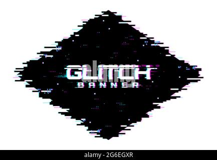 Digital color distortion glitch screen, lines and pixel noise background. Vector glitched banner with noisy effect and colored random pixels in black Stock Vector