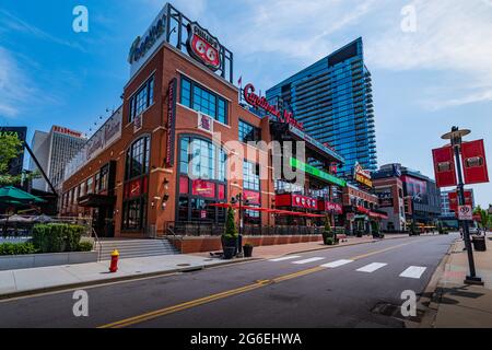 Saint Louis, MO—July 5, 2021; entrance to brick Busch Stadium and