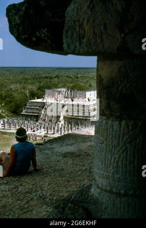 Temple of the Warriors. Chichen Itza is one of the main archaeological sites on the Yucatan Peninsula, in Mexico. Circa 1983. Stock Photo