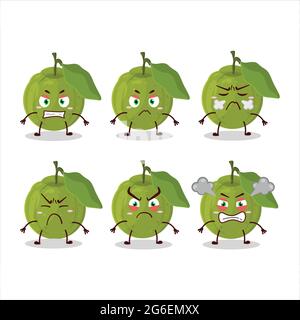 Guava fruit cartoon character with various types of business emoticons