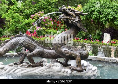 Dragon Fountain in Butchart Gardens, Victoria, British Columbia, Canada Stock Photo