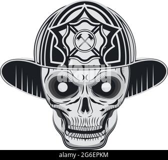 fireman skull in helmet Stock Vector