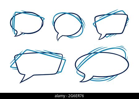 Speech bubbles in oval and rectangular shapes. Outline speech boxes isolated in white background. Handdrawn vector illustration Stock Vector