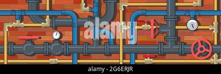 Pipeline system. Seamless pattern. horizontally Background picture. Brick wall Vector Stock Vector