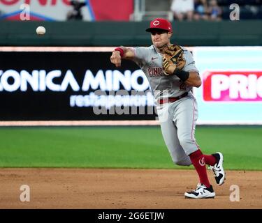 July 05, 2021: Cincinnati Reds Nick Castellanos (2) hits a solo home run in  the seventh inning at Kauffman Stadium in Kansas City, MO. Reds defeated  Royals 6-2. Jon Robichaud/CSM/Sipa USA.(Credit Image