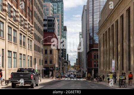 Ottawa, Canada - July 1, 2021: Cityscape street view with walking people in downtown of Ottawa. Stock Photo