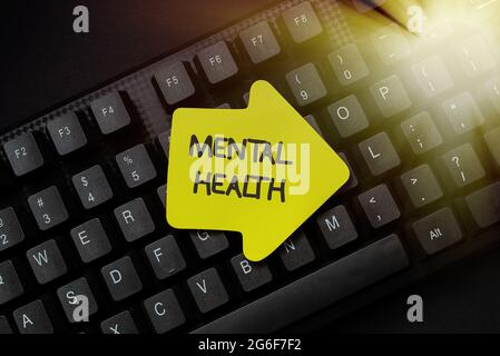 Text caption presenting Mental Health. Business showcase state of the emotional, social and psychological wellbeing Editing And Retyping Report Stock Photo