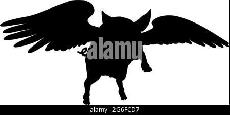 Flying Pig Wings Silhouette Saying Pigs Might Fly Stock Vector