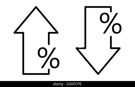 Percent arrow down and up in line style. Vector illustration isolated on white background Stock Vector