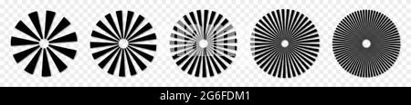 Radial Elements Set. Starburst or Sunburst Vector Icons Isolated on Transparent Background Stock Vector
