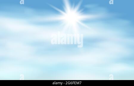 Sunlight special lens flare light effect. Sun flash with rays and clouds. Vector illustration Stock Vector