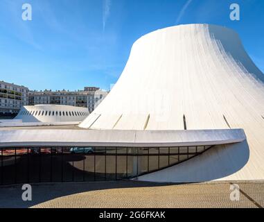 The Volcan cultural center and the Oscar Niemeyer public library were built in the shape of volcanoes in 1982 in Le Havre, France. Stock Photo