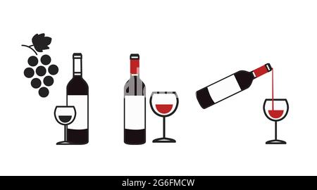 Wine Icon Set. Set of wine related illustrations with wine bottles and glasses Stock Vector