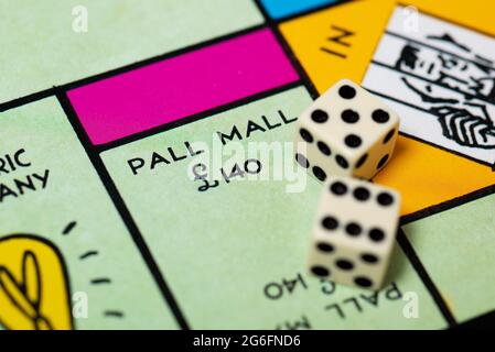 Close up of Pall Mall on a traditional Monopoly board. Stock Photo